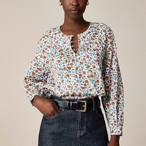 New J.Crew Shirred Popover Top Large Floral Peasant Blouse Cottage Boho Blouse